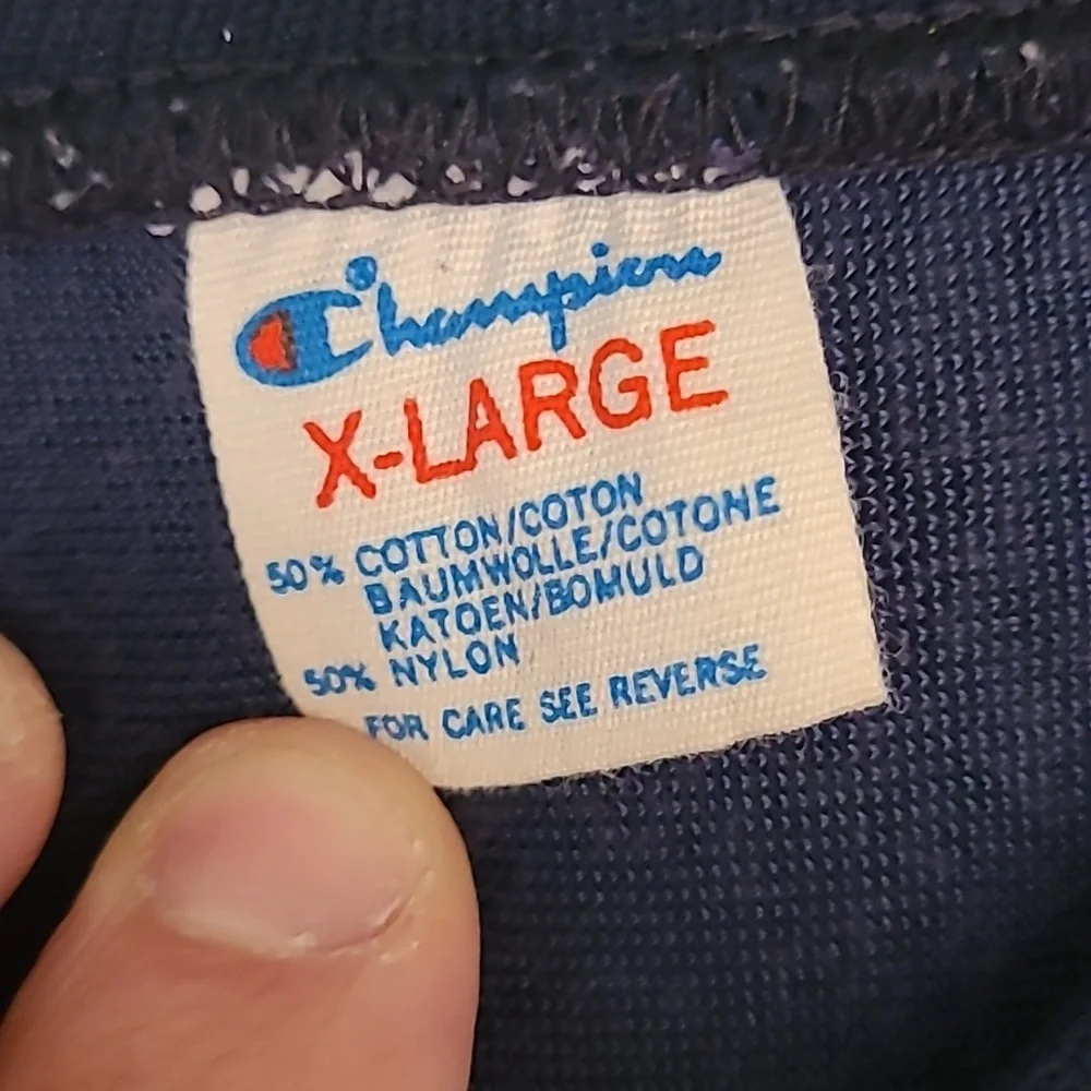 CHAMPION CAT Diesel Power Blue Gold Cotton Blend XL Short‎ Sleeve Shirt VTG 80s - Picture 7 of 8